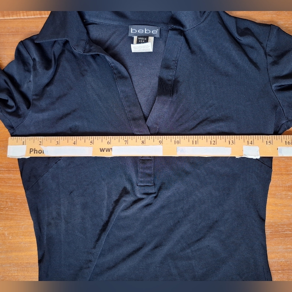 bebe 3/4 Sleeve Polo Top Johnny Collar Preppy Y2K Sexy Small - Picture 7 of 9